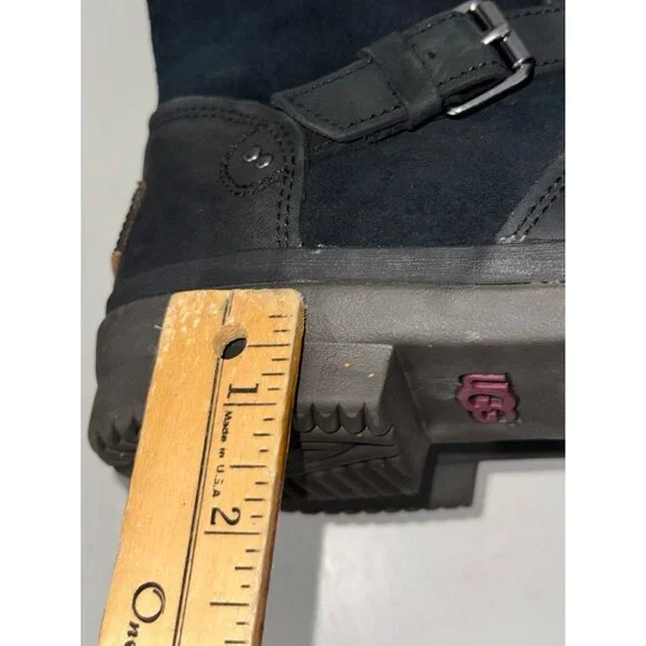 Ugg Womens Waterproof Black Leather Calf-High Boots With Buckles & Zippers Size - Picture 10 of 10